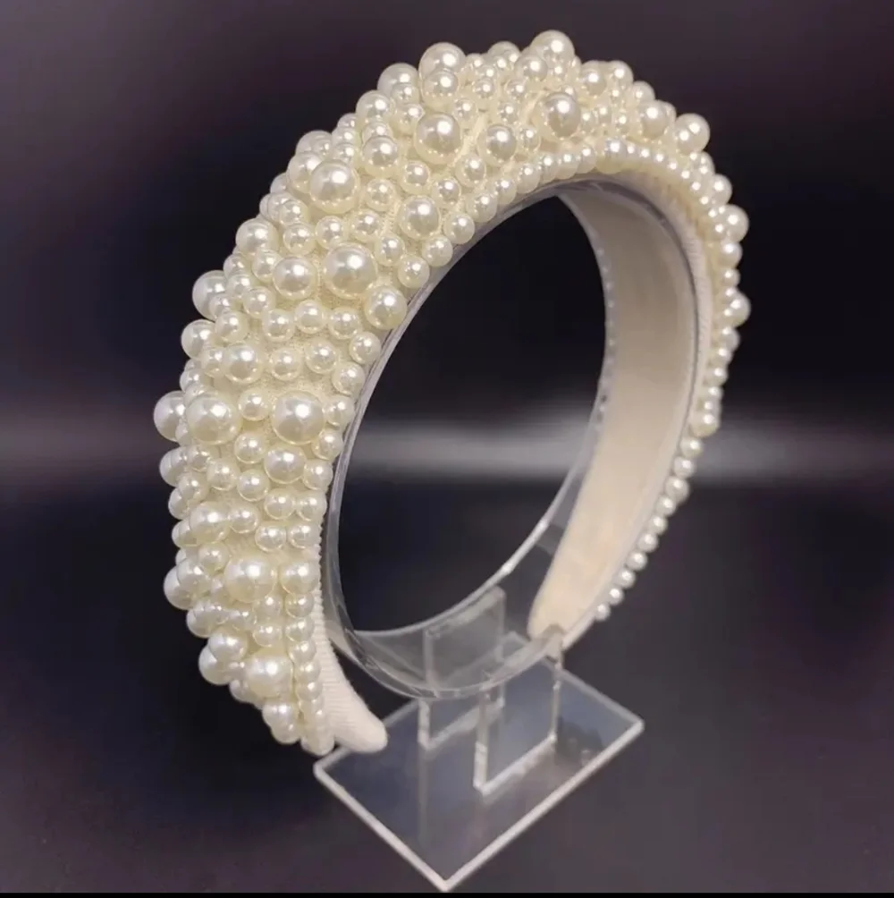Elegant Wide Imitation Pearl Headband Cream NEW
